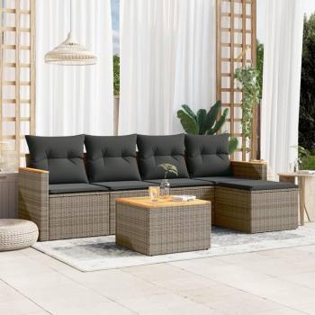 6-Piece Grey Poly Rattan Garden Sofa Set with Cushions