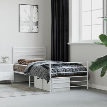vidaXL Metal Bed Frame without Mattress with Footboard White 100x200cm