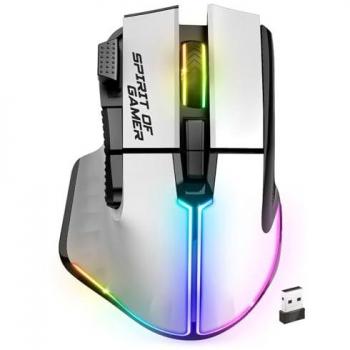 Ratón Gaming Inalámbrico RGB Spirit of Gamer Pro M5 Blanco, 8000 DPI, 8 Botones Programables, Conexión Bluetooth y Wireless 2.4 GHz, Batería de 90h