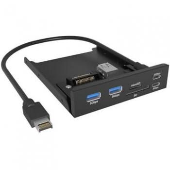 Adaptador de Placa Frontal Icy Box IB-HUB1419-i3 con 5 Puertos USB (2x USB-A 5 Gbps, USB-C 20 Gbps, USB-C 5 Gbps) y Lector