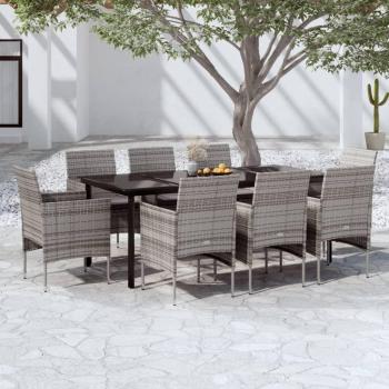 9-Piece Grey and Black Garden Dining Set with Cushions