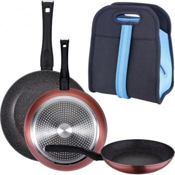 Pack de 3 sartenes San Ignacio ø20/24 y 28 cms + bolsa porta alimentos en neopreno
