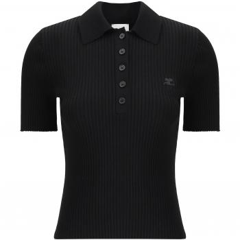 Courrèges Women's Black Cotton Polo Shirt - Size M - Elegant & Comfortable