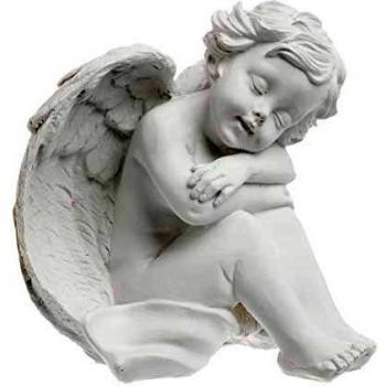 Estatuilla de Ángel Sentado 15cm - Polirresina - Blanca - Decorativa y Romántica