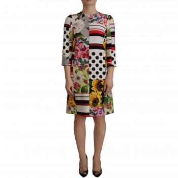 Dolce & Gabbana Multicolor Charmeuse Floral Sheath Jacquard Patchwork Dress - IT40|S