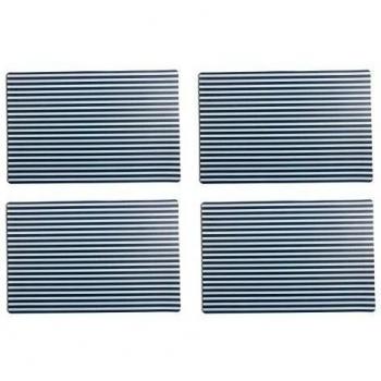Villa D'Este Checks Juego de 4 Manteles Individuales de Plástico, a Rayas Azules, 28 x 43,5cm