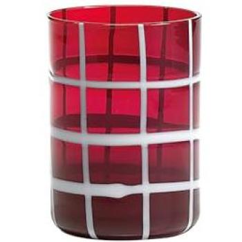 Juego de 6 vasos artesanales de vidrio soplado rojo, 35 cl, con decoración blanca, aptos para lavavajillas