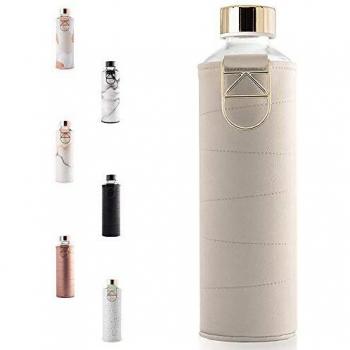 Equa Mismatch Glass Water Bottle with Faux Leather Sleeve - Beige - 750ml