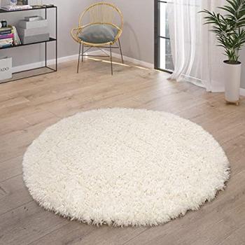 Alfombra Pelo Largo Mullida Moderna Shaggy Flokati Acogedora Uniforme En Blanco Ø 120 cm Redondo