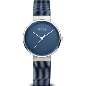 Ladies Bering Solar Watch - Ultra-thin, Sapphire Glass, Milanese Band, Blue, Size: ONE SIZE