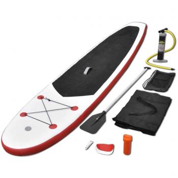 vidaXL Juego de Tabla de Paddle Surf Hinchable Rojo/Blanco Deportes Acuáticos