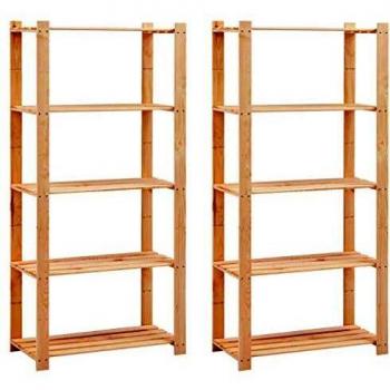 vidaXL 2x Estantería con 5 Niveles Madera de Pino Casa Hogar Decoración Diseño Mobiliario Muebles Estante Librería Armario Estante 80x38x170 cm