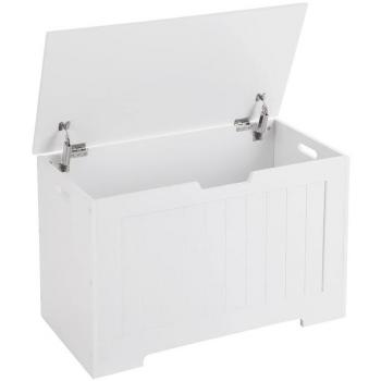 Baúl Multifuncional con Tapa Abatible y Gran Capacidad, Zapatero y Caja para Juguetes, Tablero MDF en Blanco y Marrón
