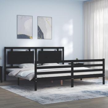 Cama de madera maciza con cabecero negro 200x200 cm