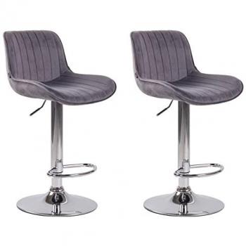 Set de 2 Taburetes de Bar Regulables en Terciopelo Gris Oscuro con Base Cromada
