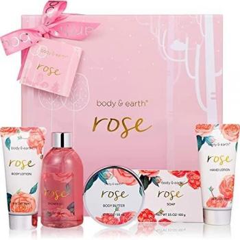 Body & Earth Set de Regalo de Baño para Mujer - Set de Baño y Ducha con 5 Piezas, Incluye Gel de Ducha, Manteca Corporal, Crema de Manos, Loción Corporal, Regalo Perfecto para Mujer para Spa Relajante