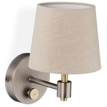 Lámpara de Pared Vintage Atenuable con Pantalla de Tela, E14, 23 x 15 x 21 cm, Beige y Plateado - Relaxdays