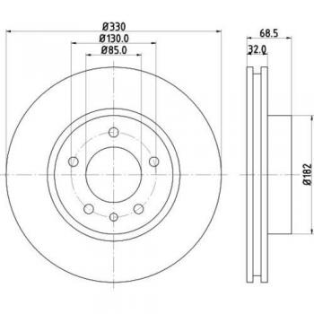 Disco de Freno HELLA Ventilado Interno 8DD 355 109-721 para Volkswagen y Porsche, Coated, 330mm x 32mm