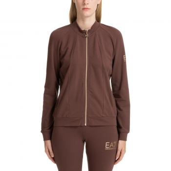 Emporio Armani EA7 Plain Zip-Up Sweatshirt with Logo, Brown female, Size: S