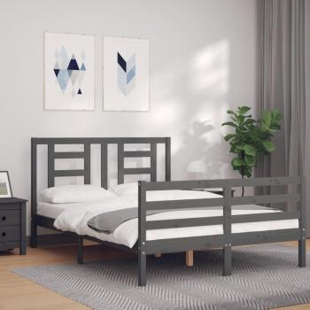 Cabecero gris de madera maciza 140x190 cm con estructura de cama vidaXL