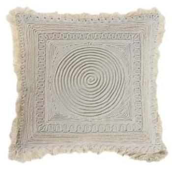 Cojín boho bordado a mano de color beige (45 x 45 cm)