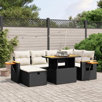 7-Piece Black Poly Rattan Garden Sofa Set with Cushions