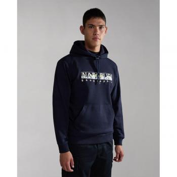 Napapijri Men's Telemark Hoodie - Navy Blue, Size M, Long Sleeve Sweatshirt with Central Pocket