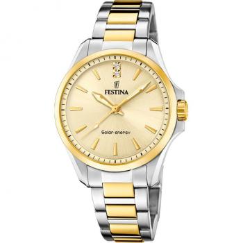Festina Solar Energy F20655/3 Reloj de Mujer Acero Inoxidable 316L Champagne Bicolor