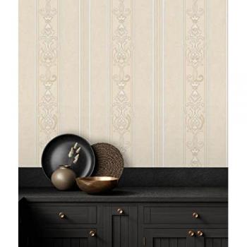 Papel Pintado Vinílico Lavable de Rayas Estilo Victoriano con Textura y Relieve - Osman Classic Stripe 676857 - Rollo de 10 m x 1,06 m