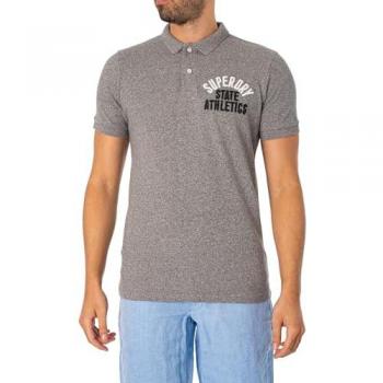Polo Superdry Superstate vintage para hombre, modelo M1110349A-9Qw, manga corta, color gris con detalles en blanco y negro