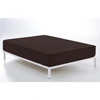 ES-TELA - Sábana bajera ajustable COMBI LISO 200 HILOS algodón peinado, color Chocolate - Cama de 105 cm. - 100% Algodón - 200 Hilos