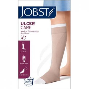 Kit de Compresión Jobst Ulcer Care para Tratamiento de Úlceras Venosas - Incluye 1 Media de Compresión Beige y 2 Medias Interiores Blancas