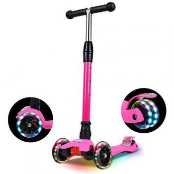 IMMEK Patinete de Tres 3 Ruedas,Patinete de 3 Ruedas Scooter con Led Luces Manillar Altura Ajustable 67-80cm con Freno Posterior para Niños