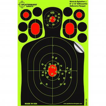 25 unidades - Splatterburst Stick & Splatter 20,3 x 30,5 cm Adhesivo Silueta Objetivo de disparo - Ver fácilmente los agujeros fluorescentes brillantes de bala - Excelente para todas las armas de fuego, armas, rifles, pistolas y pistolas de aire.