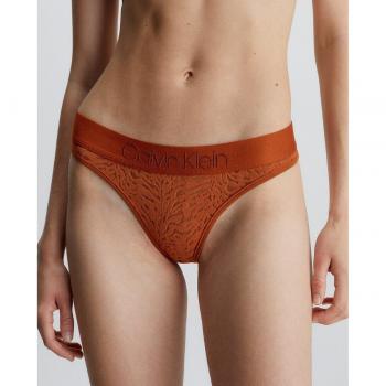 Calvin Klein - Tanga de encaje semitransparente de tiro medio