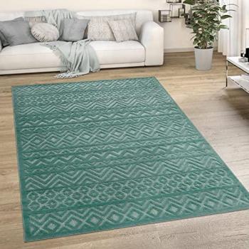 Alfombra Redonda Nordica Etnica Turquesa Ø 120 cm para Salon, Habitacion, Cocina y Exterior de Terraza Jardin - Paco Home