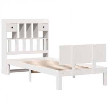 Cama con estantería sin colchón 90x200 cm Madera Maciza Blanca