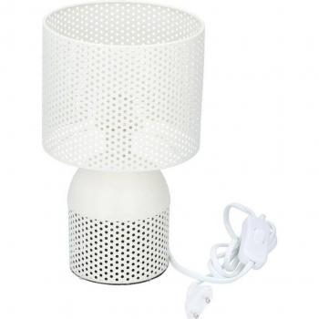 Lámpara de mesa Grundig con pantalla perforada en color blanco, casquillo E27 de 40W y 200 lúmenes, medida Ø15x25 cm