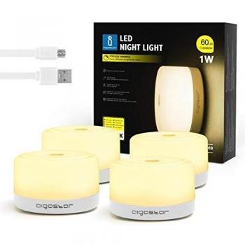 Luz Nocturna LED Aigostar IP20 con Carga USB 3000K 1W 60 Lúmenes - Pack de 4 Unidades