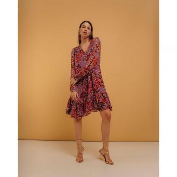 Vestido Niza Bohemio Corto Escote Pico Lurex Morado Rojo