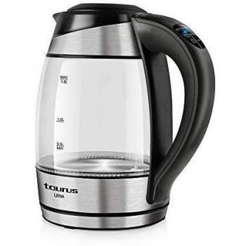 Taurus Lena Hervidor de agua, cuerpo de Cristal, 2200 W, 1.8 litros, 5, Sistema de iluminación LED según la temperatura, función Keep Warm, color plata