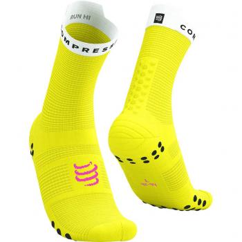 Compressport Pro Racing Socks V4.0 Run High Amarillo - Calcetines de running, diseño alto, compresión optimizada, transpirabilidad mejorada, tecnología de gestión de humedad, soporte en el arco del pie, acolchado estratégico