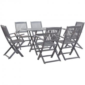 Juego de comedor de jardín 7 piezas madera maciza acacia gris