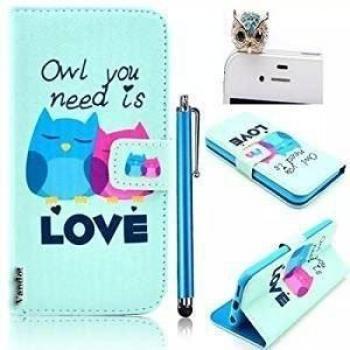 Vandot 3 en 1Funda Bolso para Móvil para Huawei Honor Holly PU Flip Carcasa Funda de Cuero Piel Cubre Case Diseño Estuche Carcasa Cubierta Caso con Cierre Magnético y Función de Soporte + Lindo Búho Enchufe Anti del Polvo & Stylus PEN-Patrón impresi