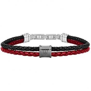 Pulsera para hombre, Colección MASERATI J, en acero, poliuretano, cuero - JM219AQH23