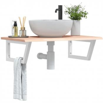 Estante de lavabo de pared de acero y madera maciza de roble