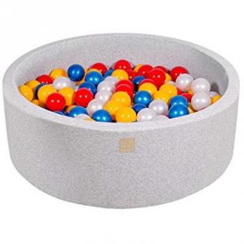 Piscina de Bolas MeowBaby Gris Claro 90x30cm con 200 Bolas Multicolores Certificada para Niños