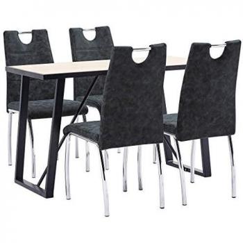 vidaXL Juego de Comedor 5 Piezas Cuero Sintético Mobiliario Decoración Interior Casa Hogar Robusto Duradero Resistente Funcional Práctico Útil Negro