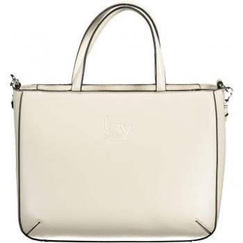 Chic White PVC Handbag with Removable Shoulder Strap and Contrast Details