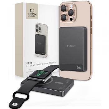 Power Bank Tech-Protect PB33 LifeMag MagSafe 5000mAh - Compacto, Carga Inalámbrica, USB-C, Pantalla LED